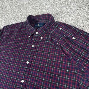 Ralph Lauren Shirt Mens Large Navy Red Green Plaid Button Down Preppy Button‎ Up